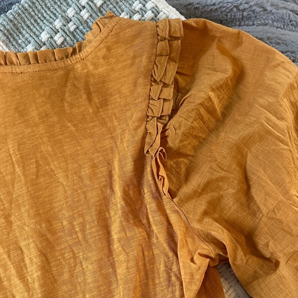 Anthropologie mustard Smocked Blouse with Ruffle Details - Picture 6 of 6